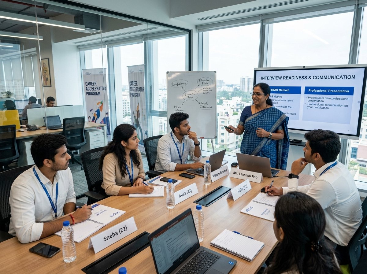 Career mentor conducting communication and interview training session
